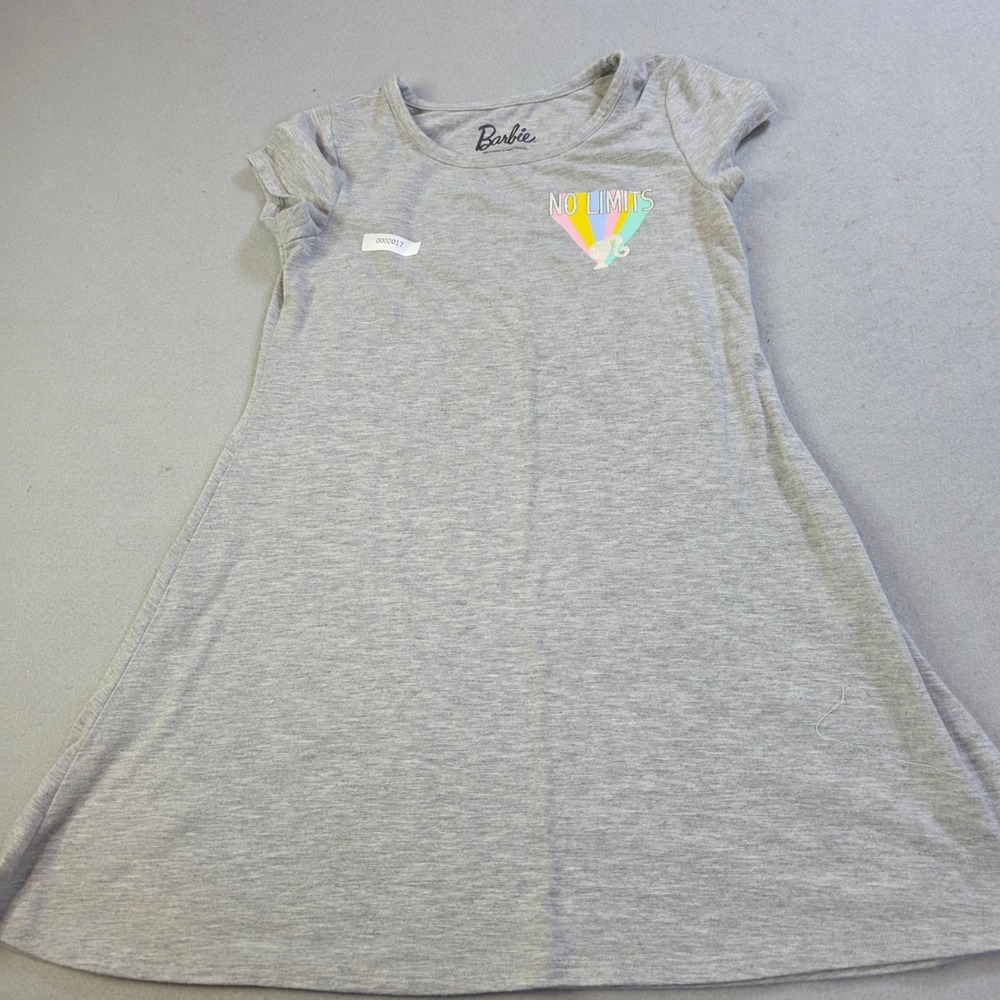 Barbie Girls No Limits Glitter Graphic T-Shirt Dress Heather Gray Size S 6-6X